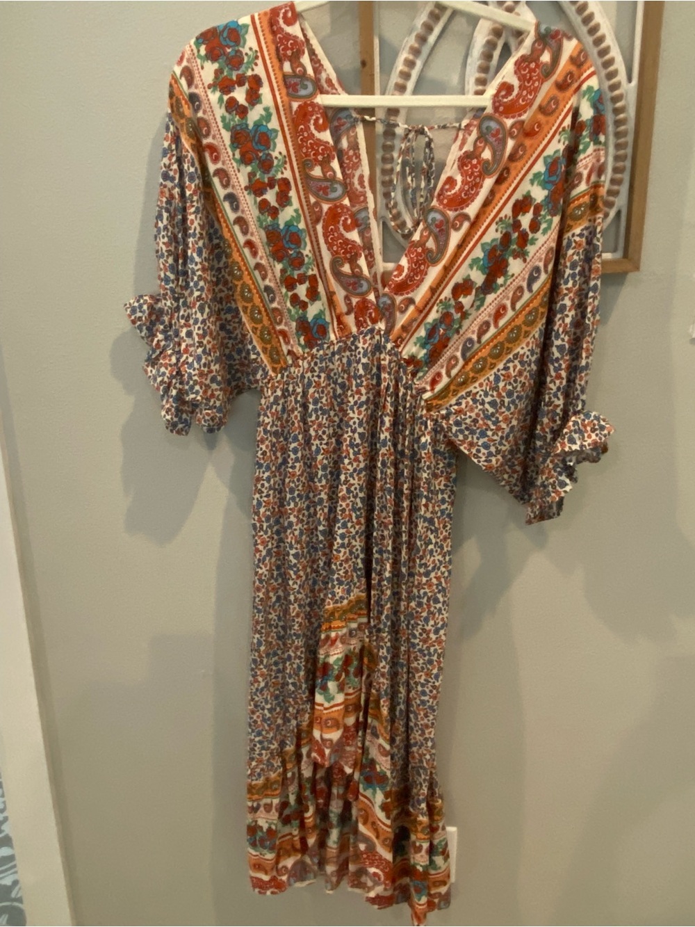 Boho Floral V-Neck Maxi Dress in Rust and Teal